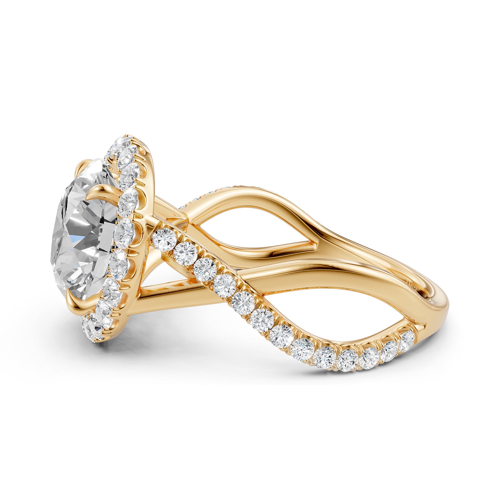 Twisted Halo XOXO Style Round Diamond Engagement Ring in 14k White Gold