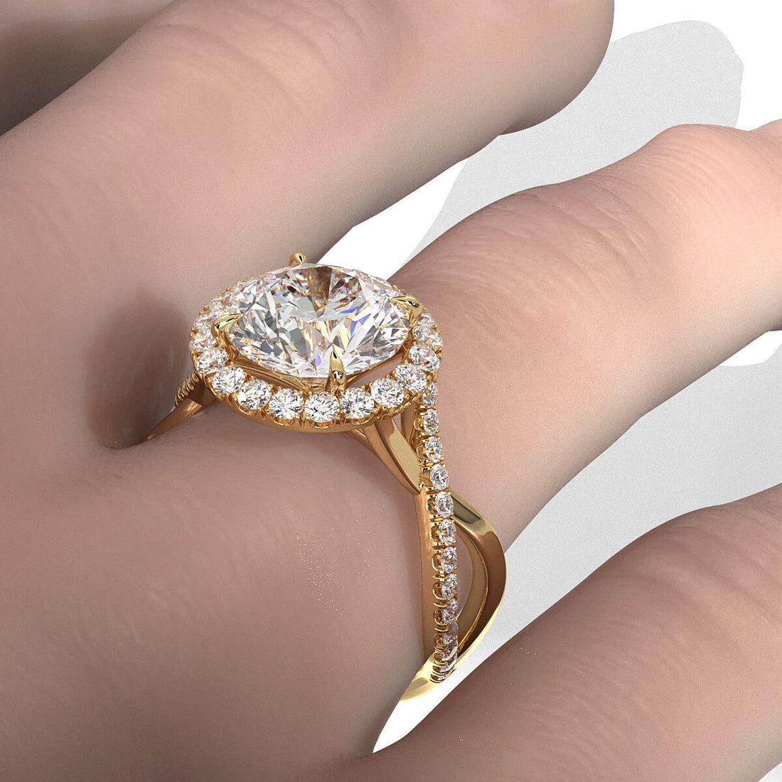 Twisted Halo XOXO Style Lab Grown Diamond Engagement Ring IGI Certified 3.70 Ctw.