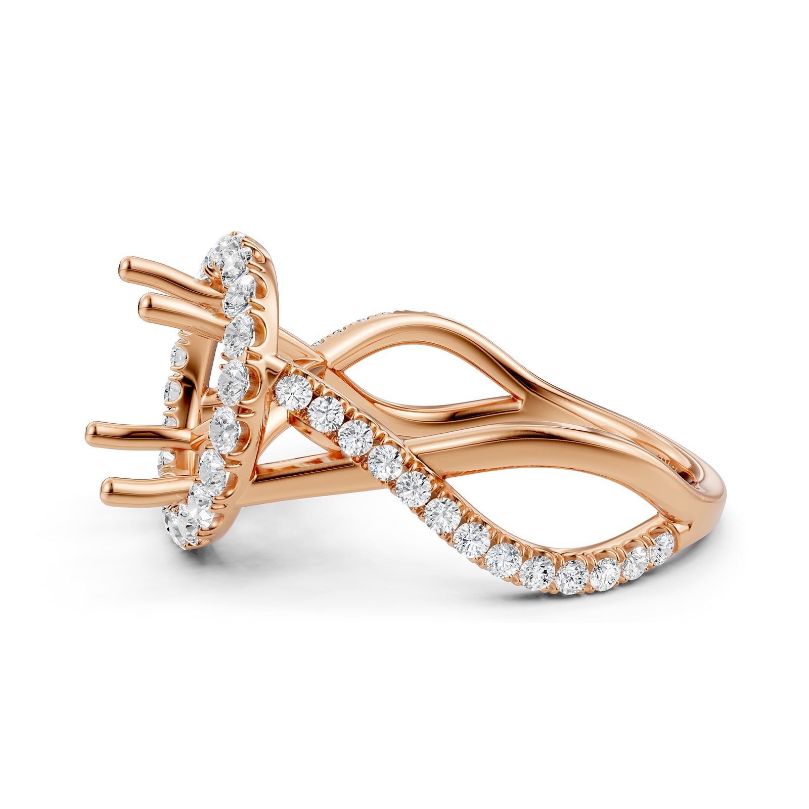 Twisted Halo XOXO Style Semi Mount Lab Grown Diamond Engagement Ring 0.70Ct.