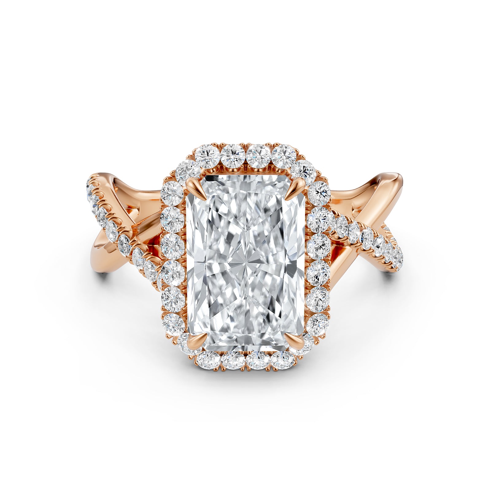 Twisted Halo XOXO Style Lab Grown Diamond Engagement Ring IGI Certified 3.70 Ctw.