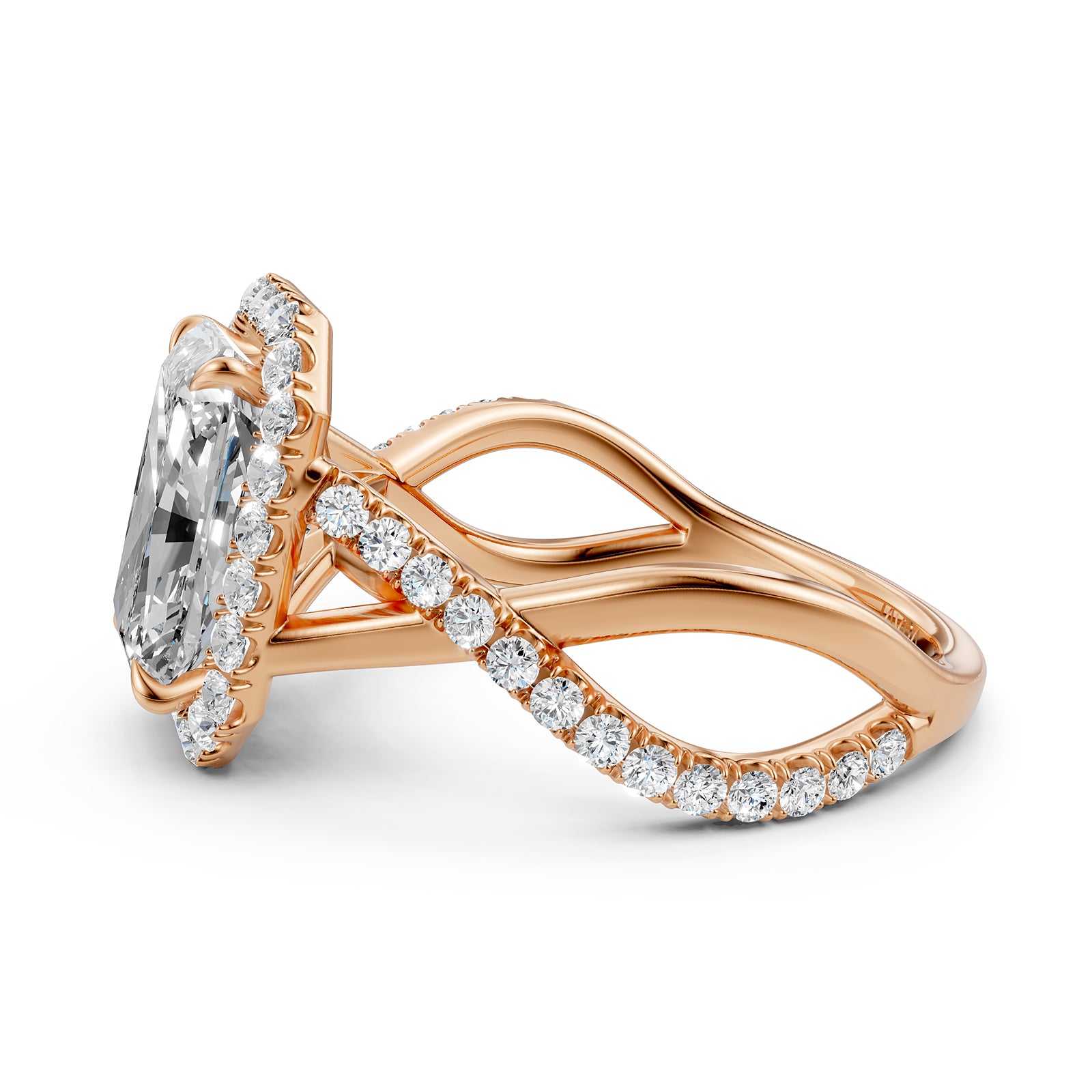 Twisted Halo XOXO Style Lab Grown Diamond Engagement Ring IGI Certified 3.70 Ctw.