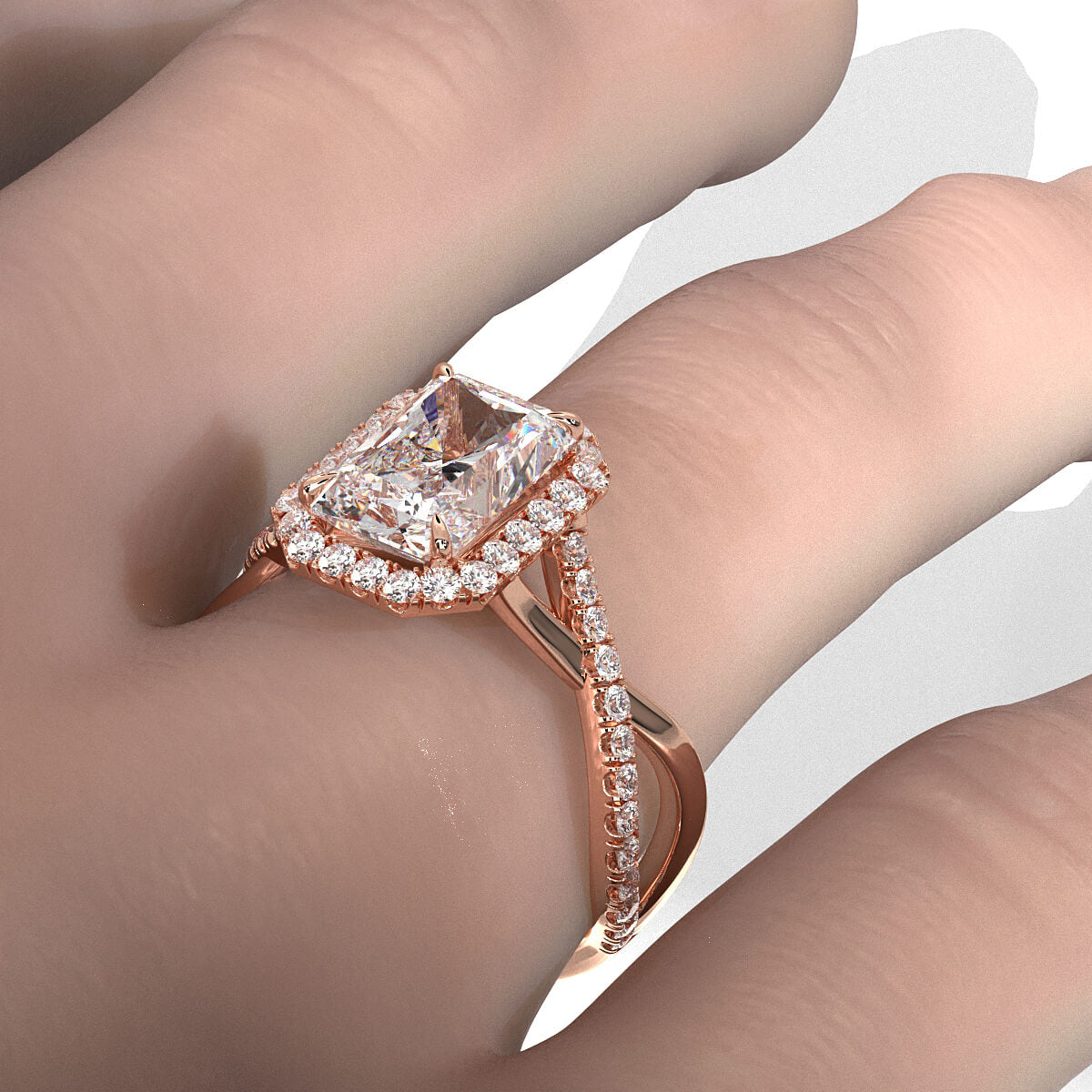 Twisted Halo XOXO Style Lab Grown Diamond Engagement Ring IGI Certified 3.70 Ctw.