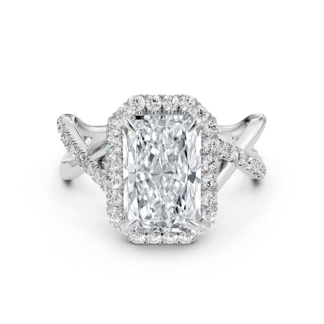 Twisted Halo XOXO Style Lab Grown Diamond Engagement Ring IGI Certified 3.70 Ctw.