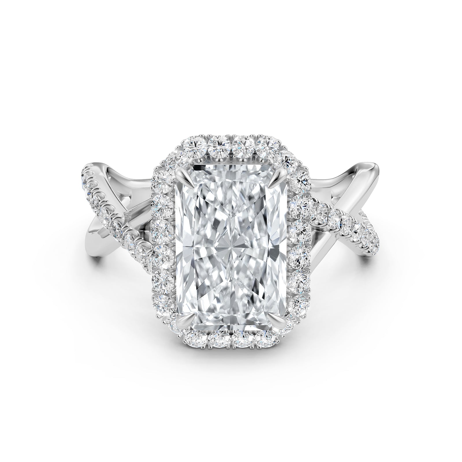 Twisted Halo XOXO Style Radiant Diamond Engagement Ring in 14k White Gold