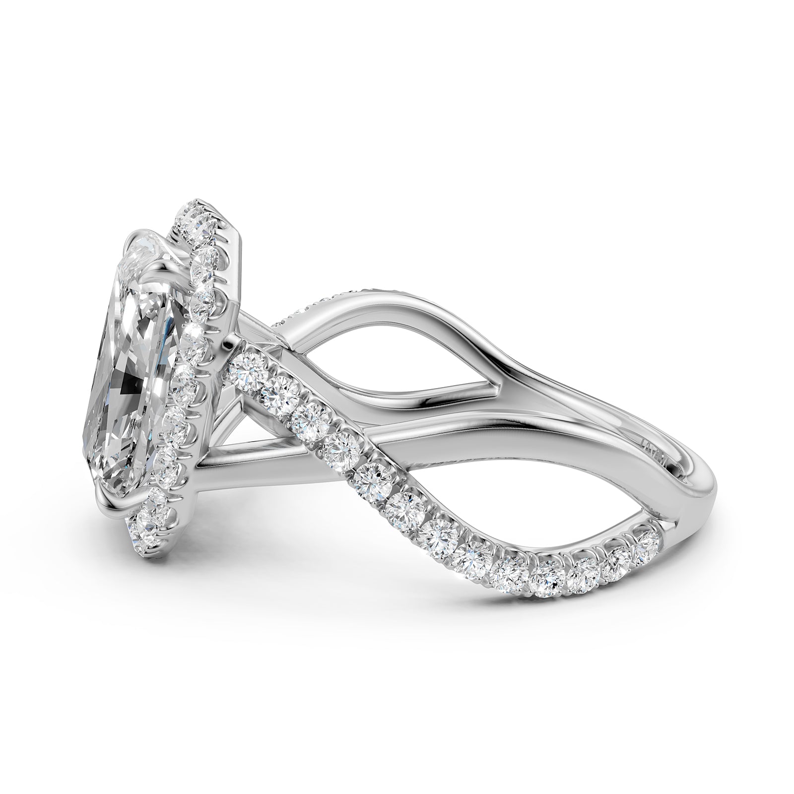 Twisted Halo XOXO Style Radiant Diamond Engagement Ring in 14k White Gold