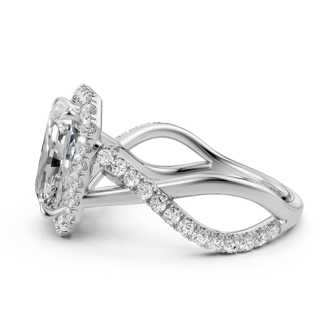 Twisted Halo XOXO Style Lab Grown Diamond Engagement Ring IGI Certified 3.70 Ctw.