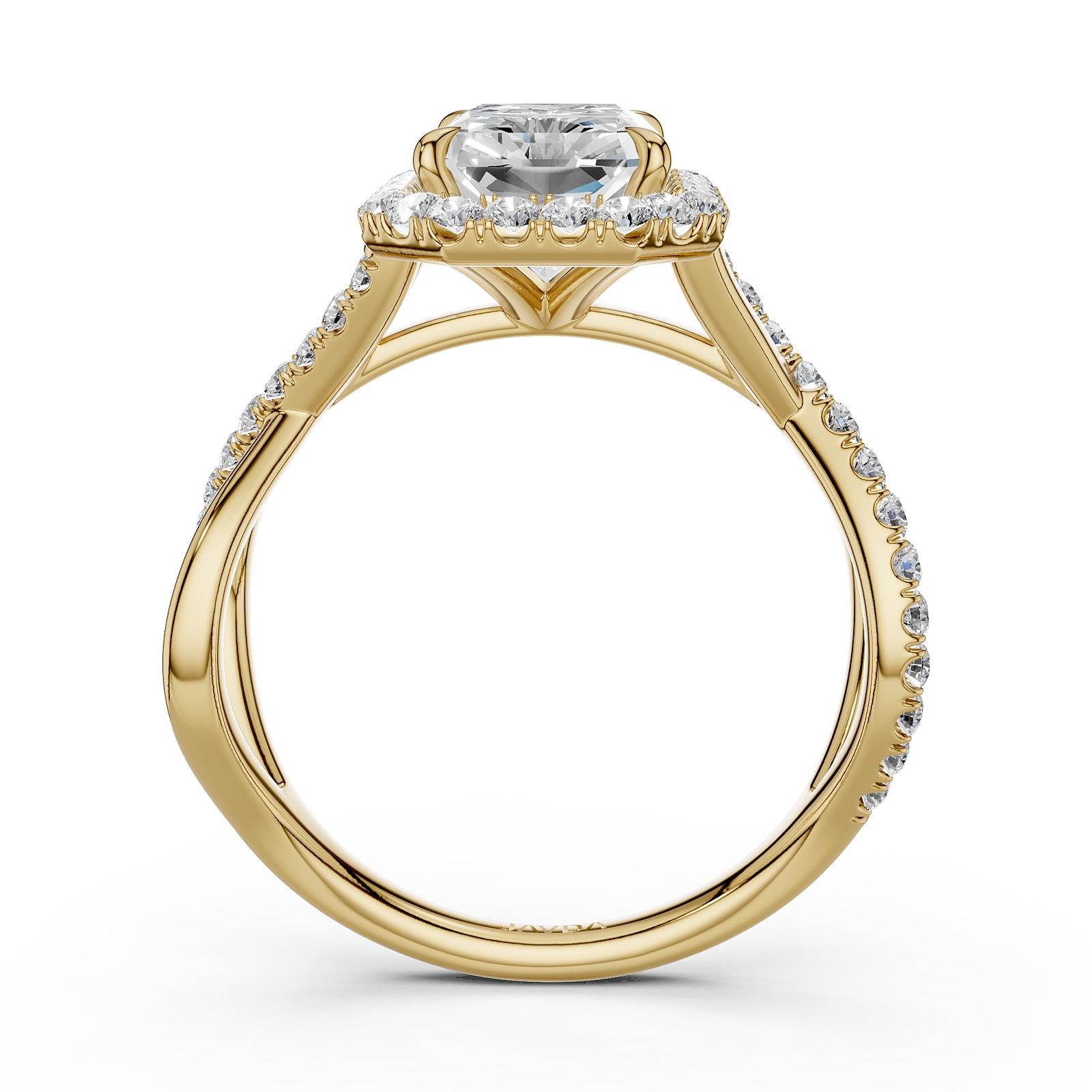 Twisted Halo XOXO Style Radiant Diamond Engagement Ring in 14k White Gold
