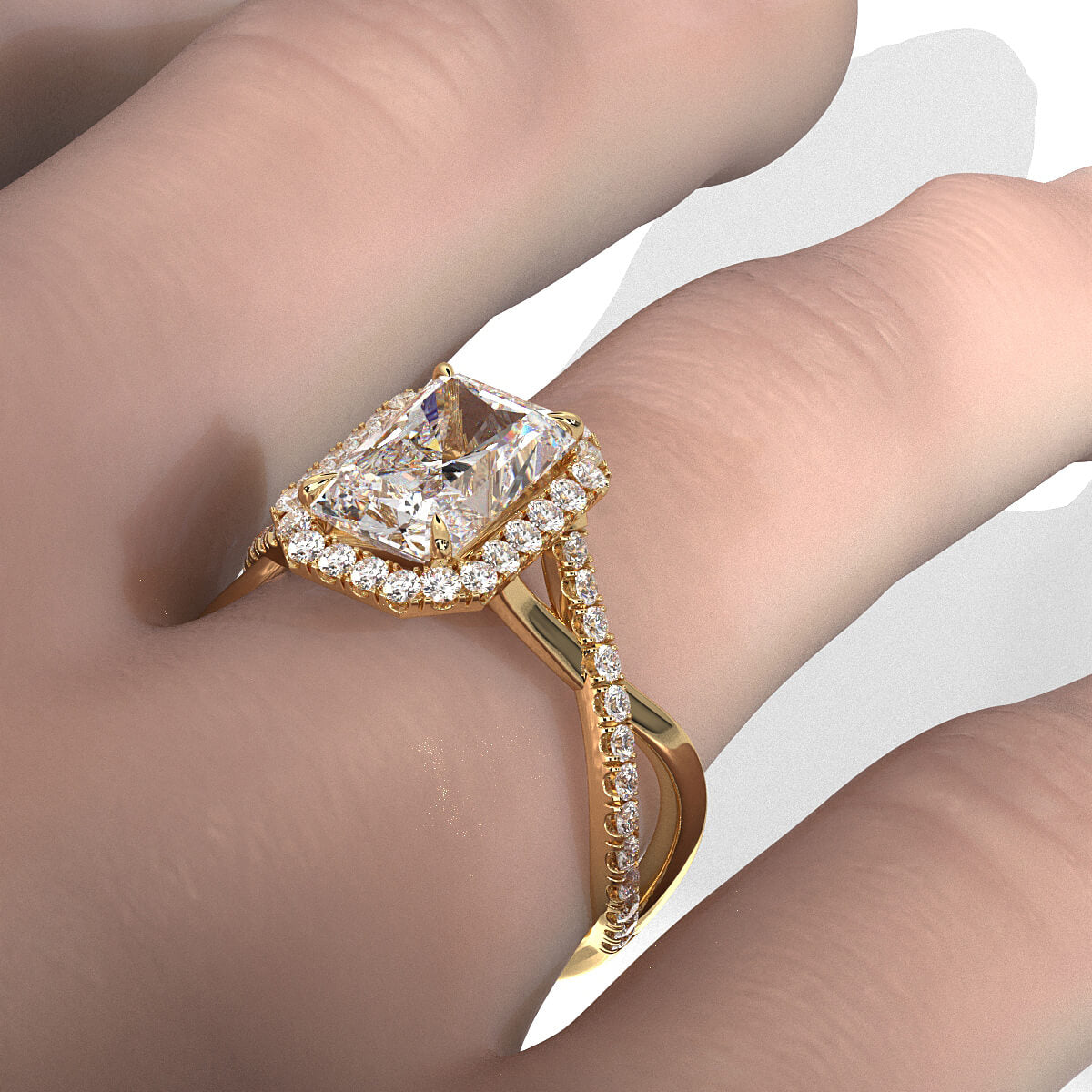 Twisted Halo XOXO Style Radiant Diamond Engagement Ring in 14k White Gold