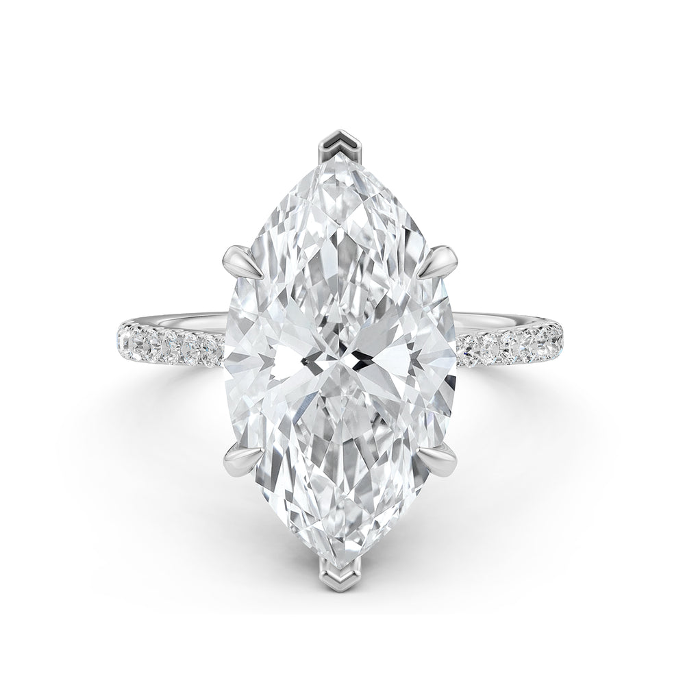 Cathedral Marquise Halo French U Pave Set Diamond Engagement Ring