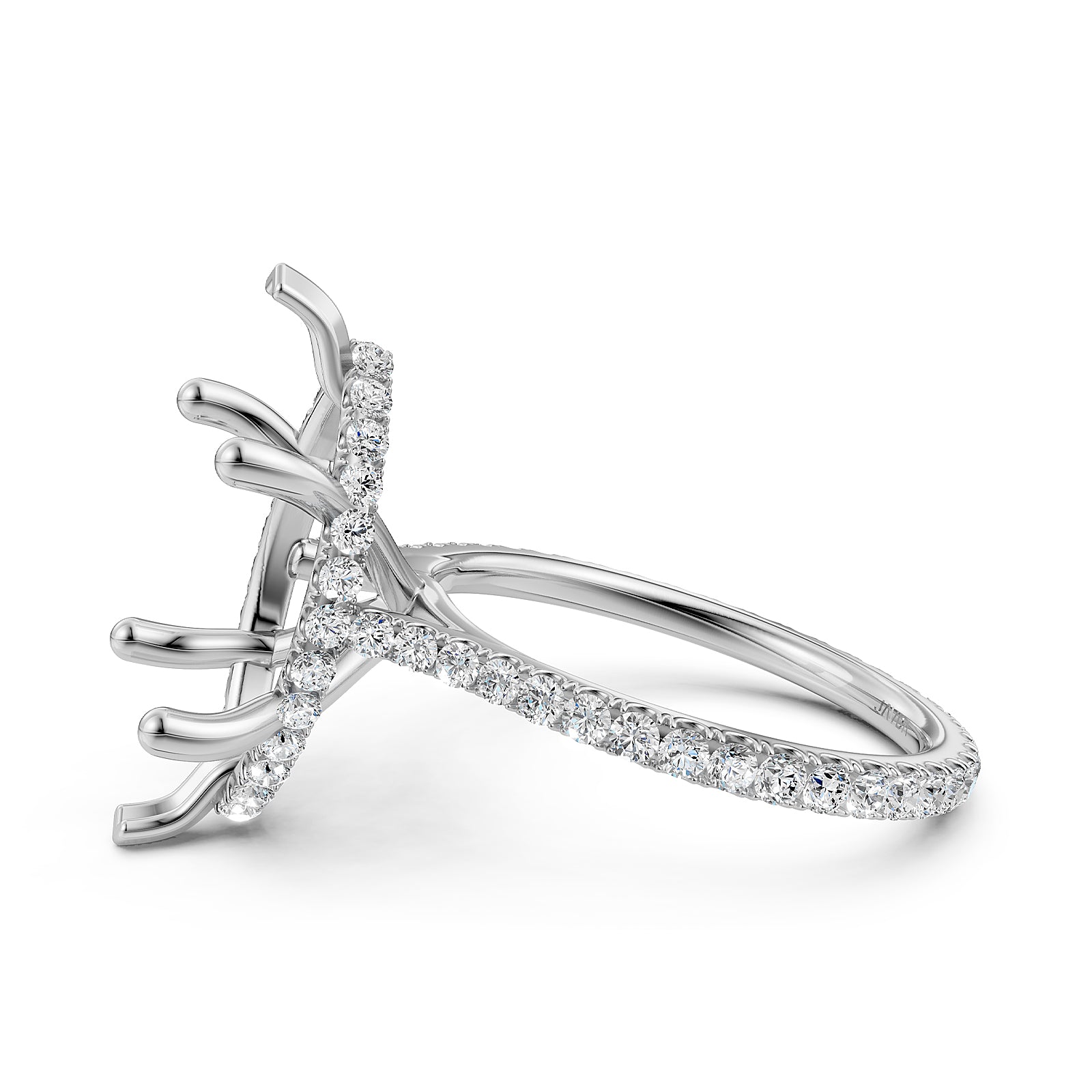 Cathedral Style Halo French U Pave Set Semi Mount Lab Grown Diamond Engagement Ring 0.55Ct.