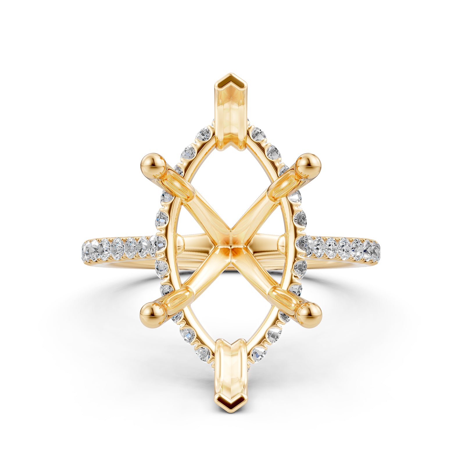 Cathedral Style Halo French U Pave Set Semi Mount Lab Grown Diamond Engagement Ring 0.55Ct.