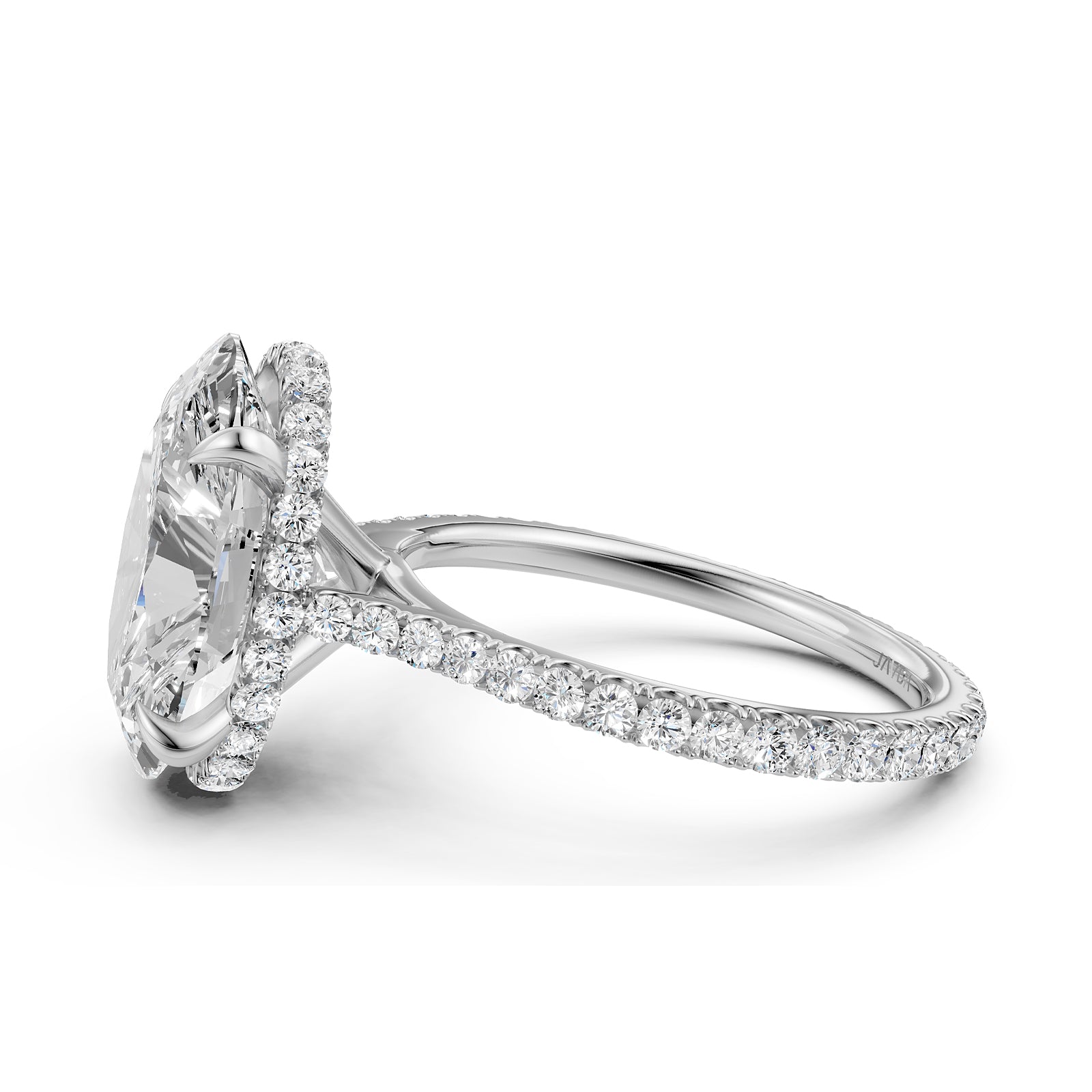 Cathedral Oval Halo French U Pave Set Diamond Engagement Ring