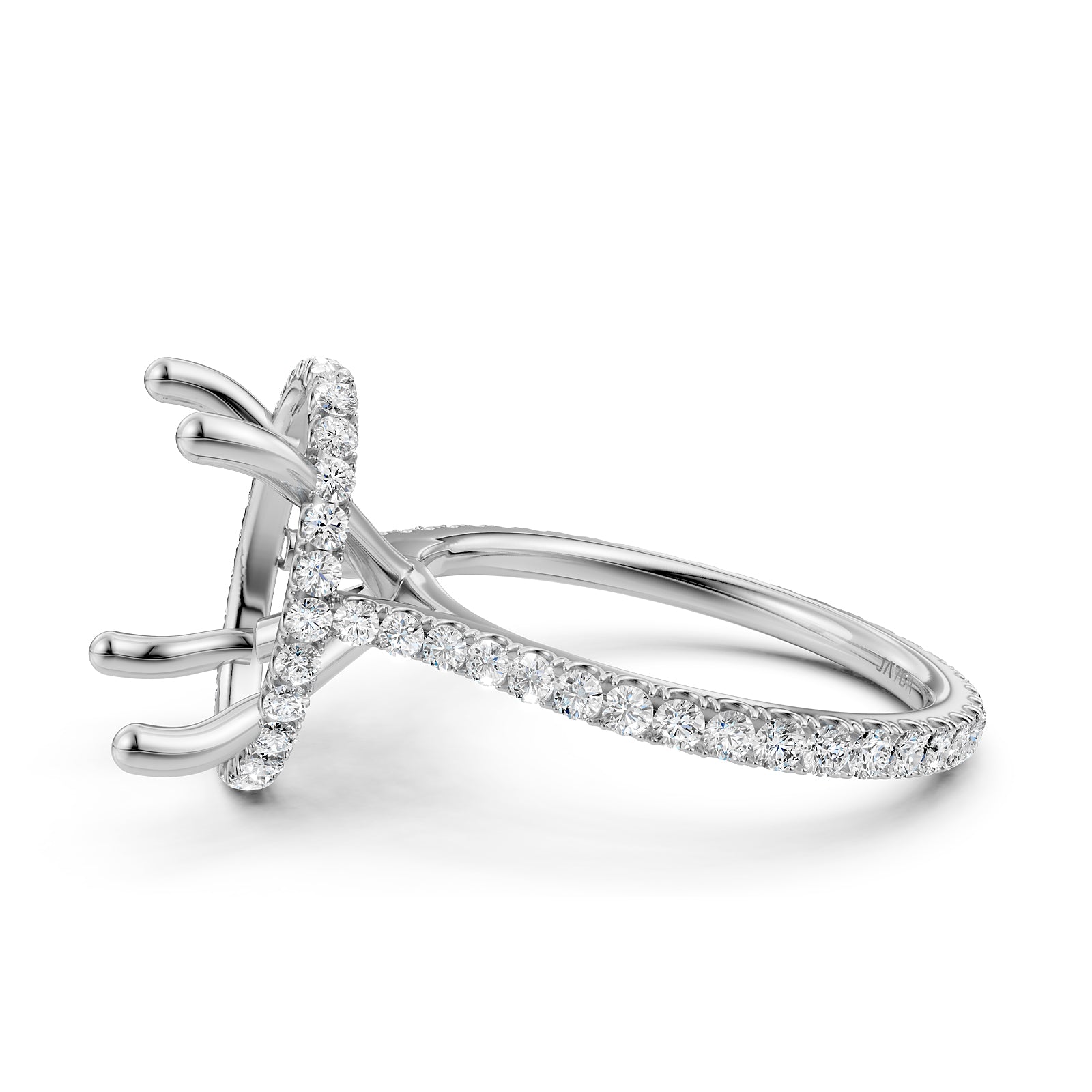 Cathedral Style Halo French U Pave Set Semi Mount Lab Grown Diamond Engagement Ring 0.55Ct.