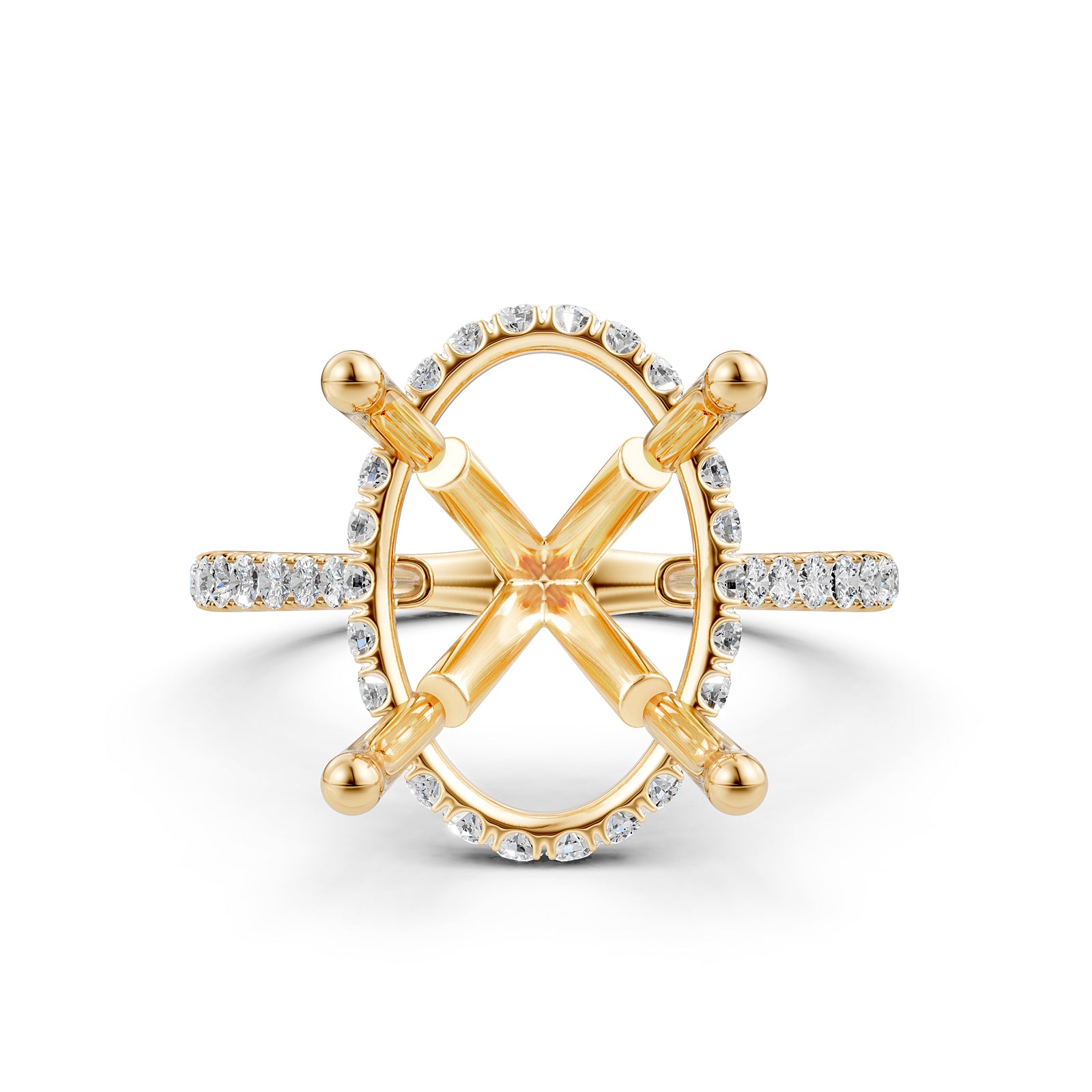 Cathedral Style Halo French U Pave Set Semi Mount Lab Grown Diamond Engagement Ring 0.55Ct.