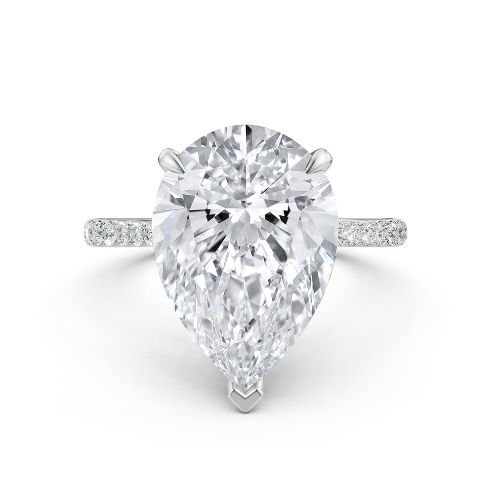 Cathedral Pear Halo French U Pave Set Diamond Engagement Ring
