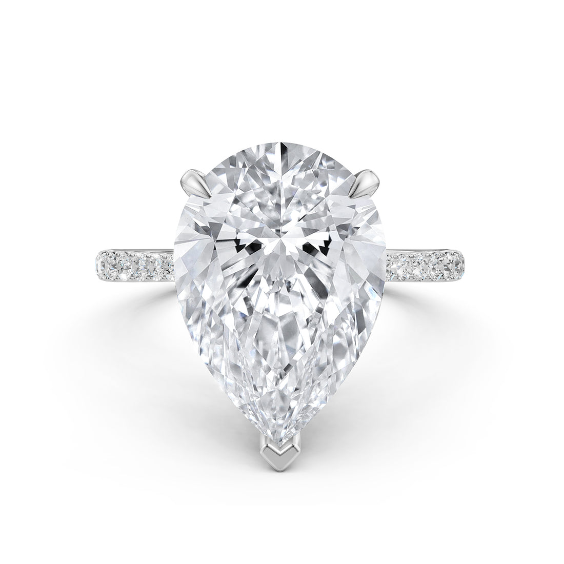 Cathedral Pear Halo French U Pave Set Diamond Engagement Ring
