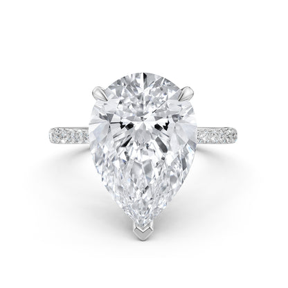 Cathedral Pear Halo French U Pave Set Diamond Engagement Ring