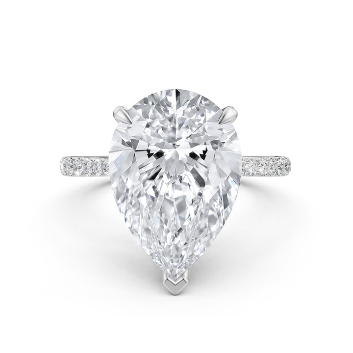 Cathedral Pear Halo French U Pave Set Diamond Engagement Ring