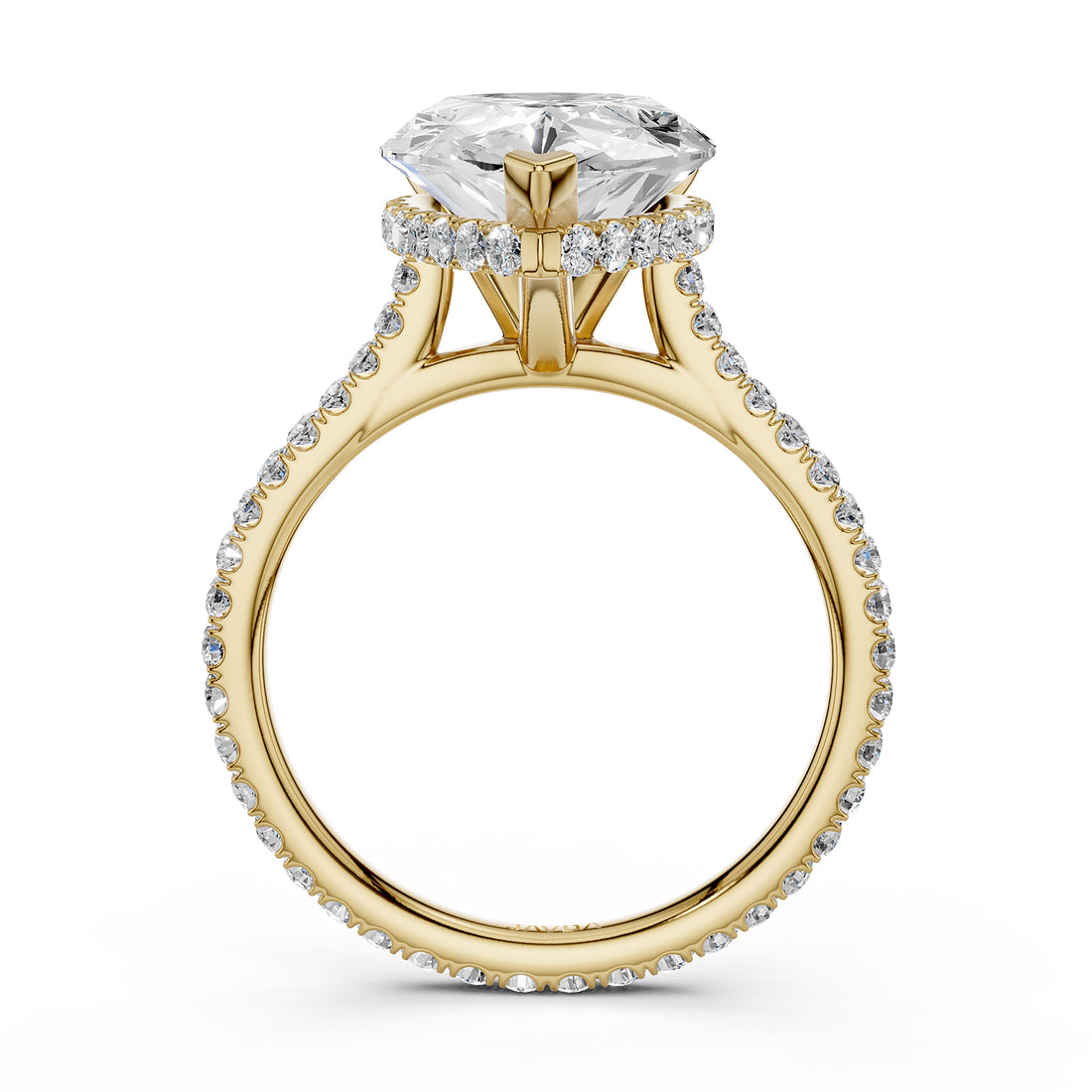 Cathedral Pear Halo French U Pave Set Diamond Engagement Ring