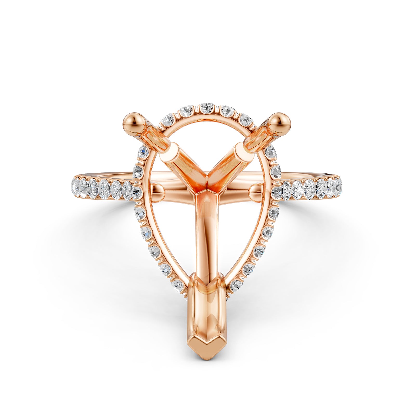 Cathedral Style Halo French U Pave Set Semi Mount Lab Grown Diamond Engagement Ring 0.55Ct.