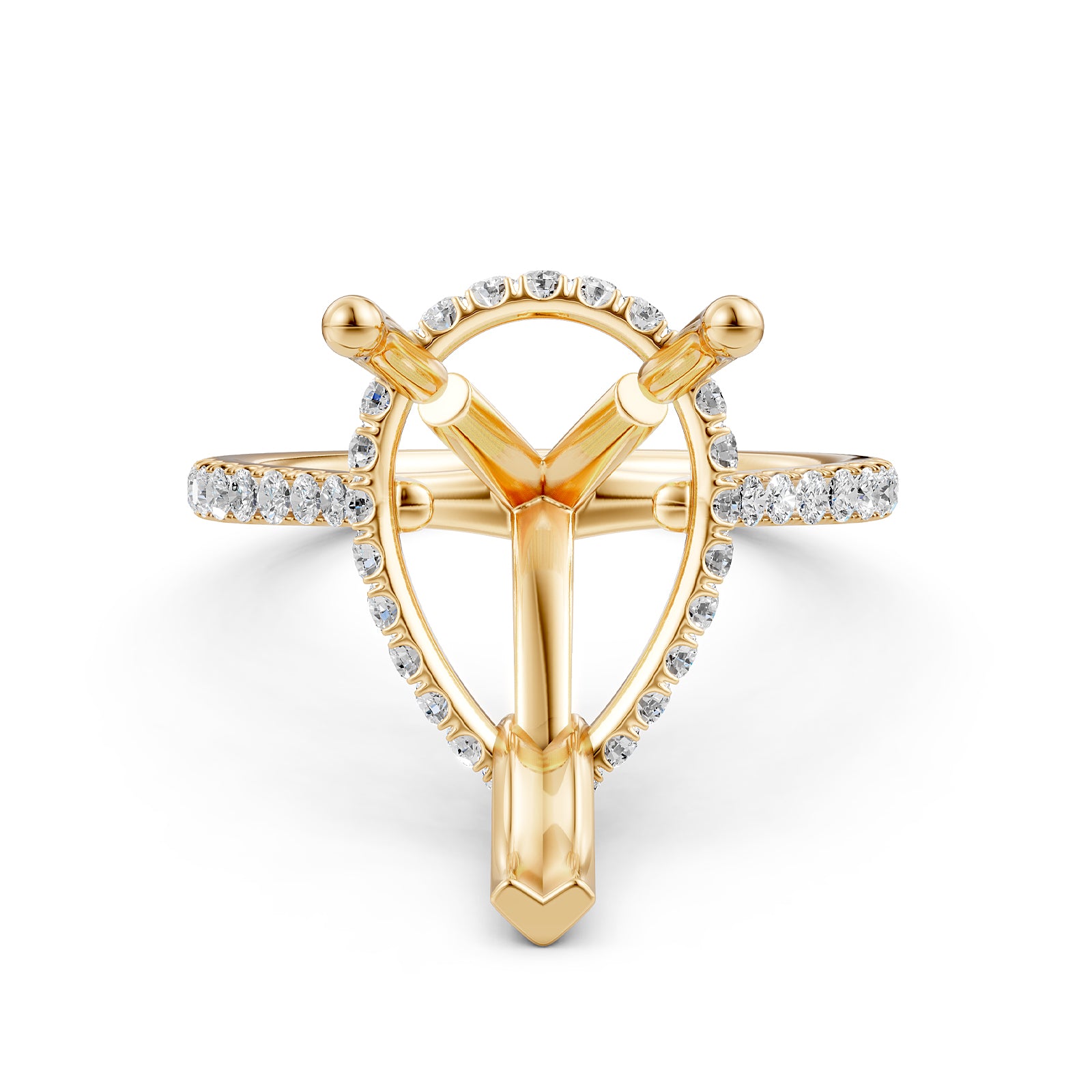 Cathedral Style Halo French U Pave Set Semi Mount Lab Grown Diamond Engagement Ring 0.55Ct.