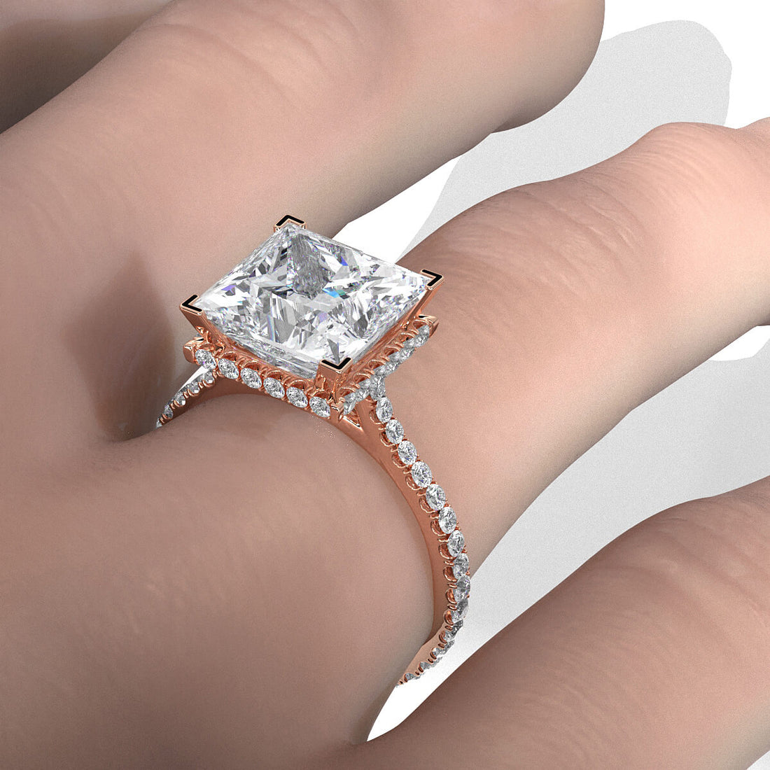 Cathedral Style Halo French U Pave Set Lab Grown Diamond Engagement Ring IGI Certified 4.55 Ctw.