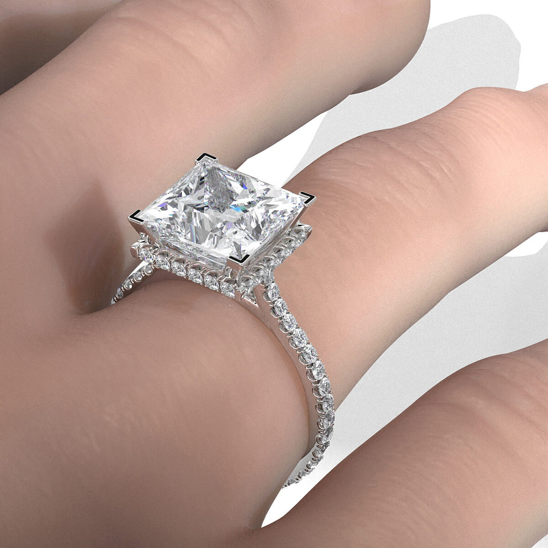 Cathedral Style Halo French U Pave Set Lab Grown Diamond Engagement Ring IGI Certified 4.55 Ctw.