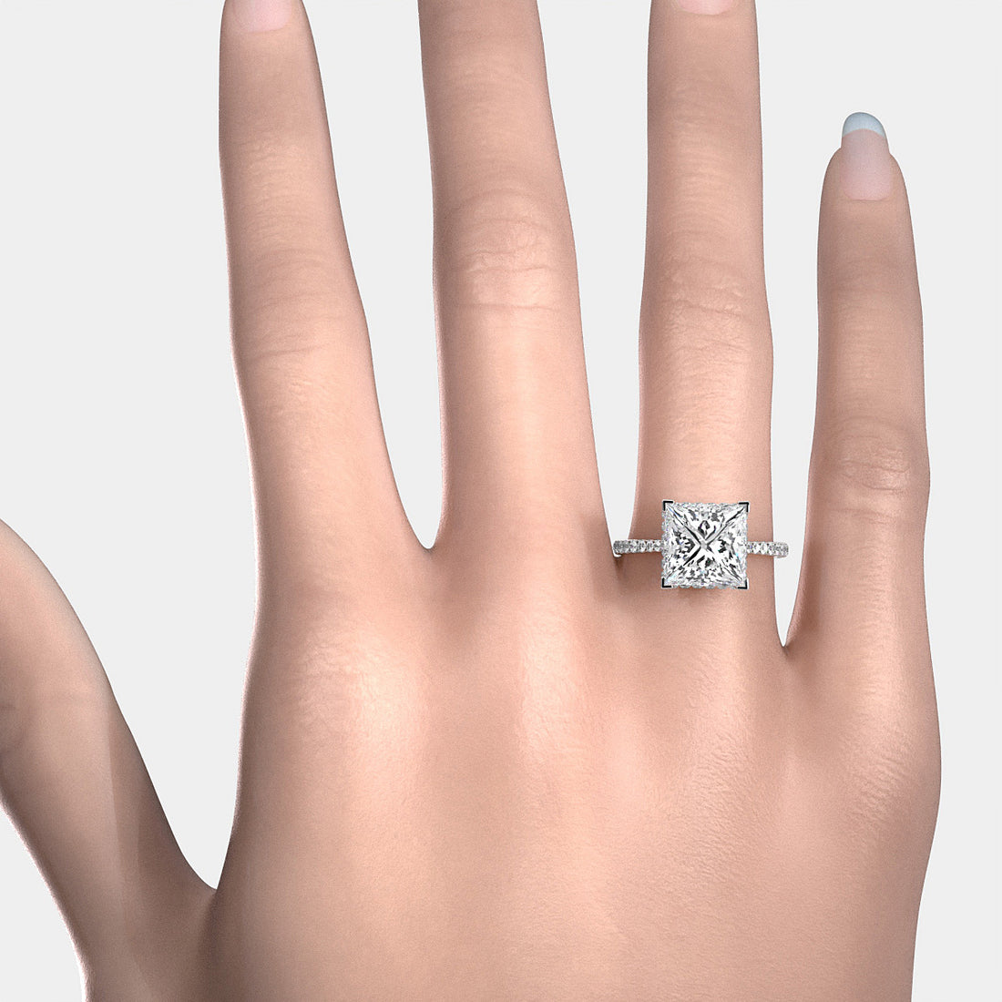 Cathedral Princess Halo French U Pave Set Diamond Engagement Ring