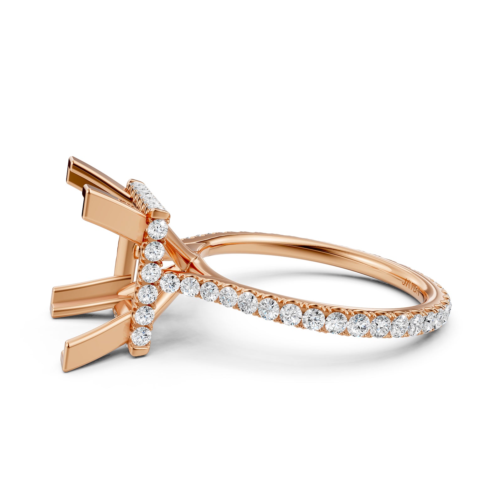 Cathedral Style Halo French U Pave Set Semi Mount Lab Grown Diamond Engagement Ring 0.55Ct.