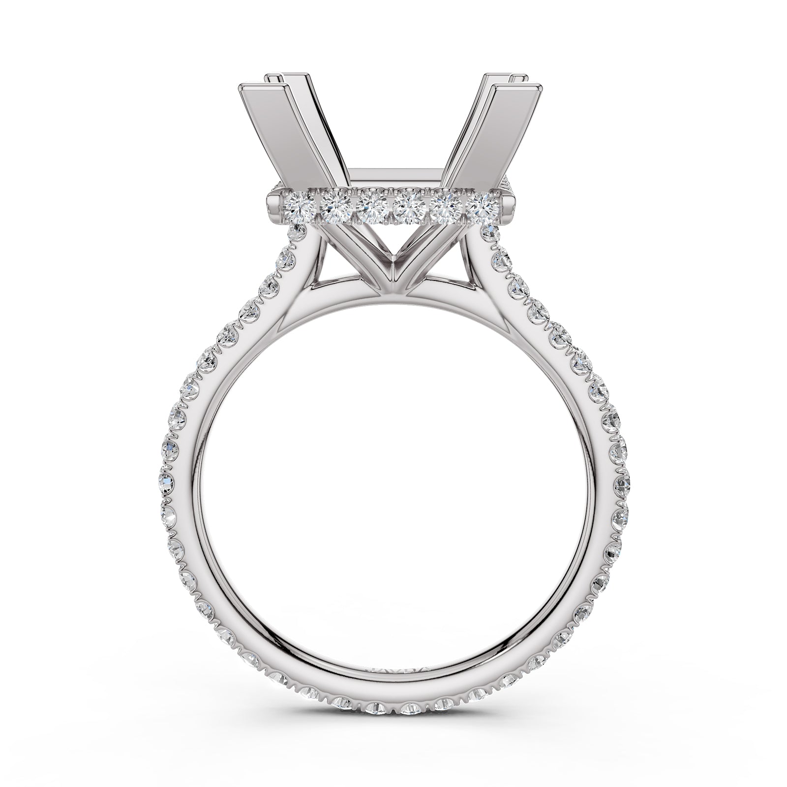 Cathedral Style Halo French U Pave Set Semi Mount Lab Grown Diamond Engagement Ring 0.55Ct.