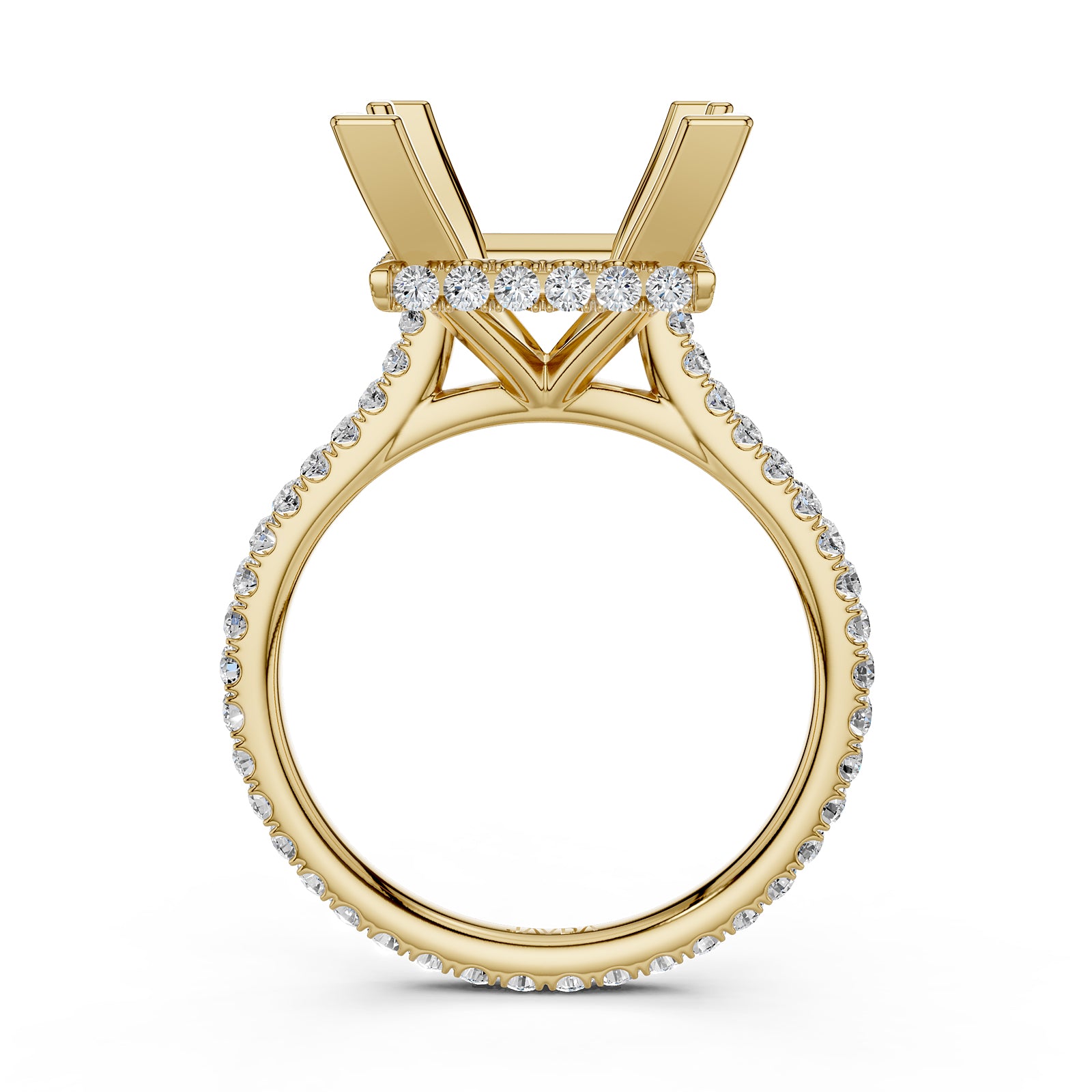 Cathedral Style Halo French U Pave Set Semi Mount Lab Grown Diamond Engagement Ring 0.55Ct.