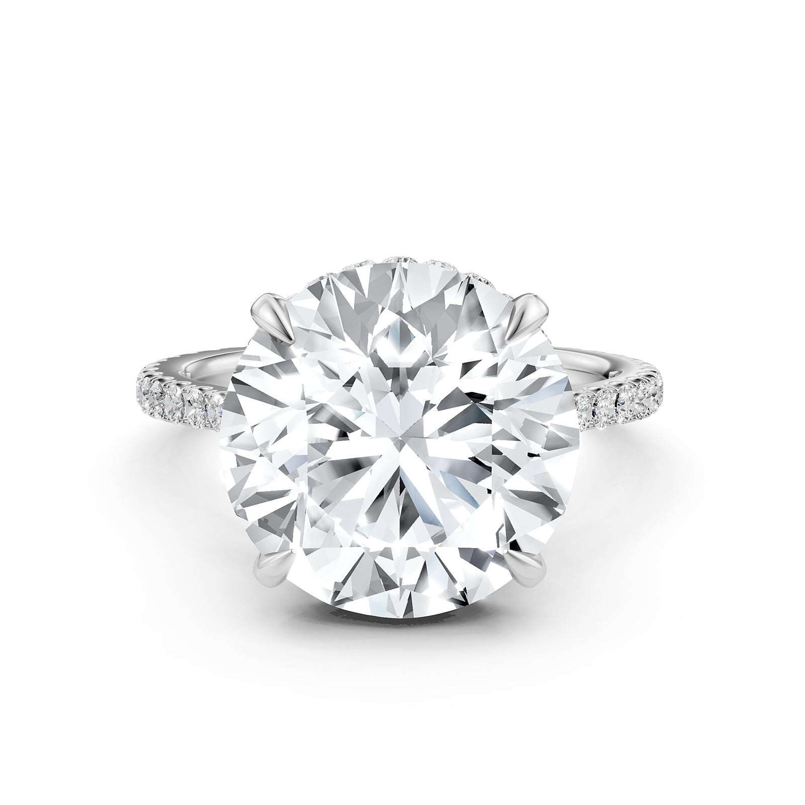 Cathedral Round Halo French U Pave Set Diamond Engagement Ring 14k White Gold