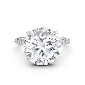 Cathedral Round Halo French U Pave Set Diamond Engagement Ring 14k White Gold