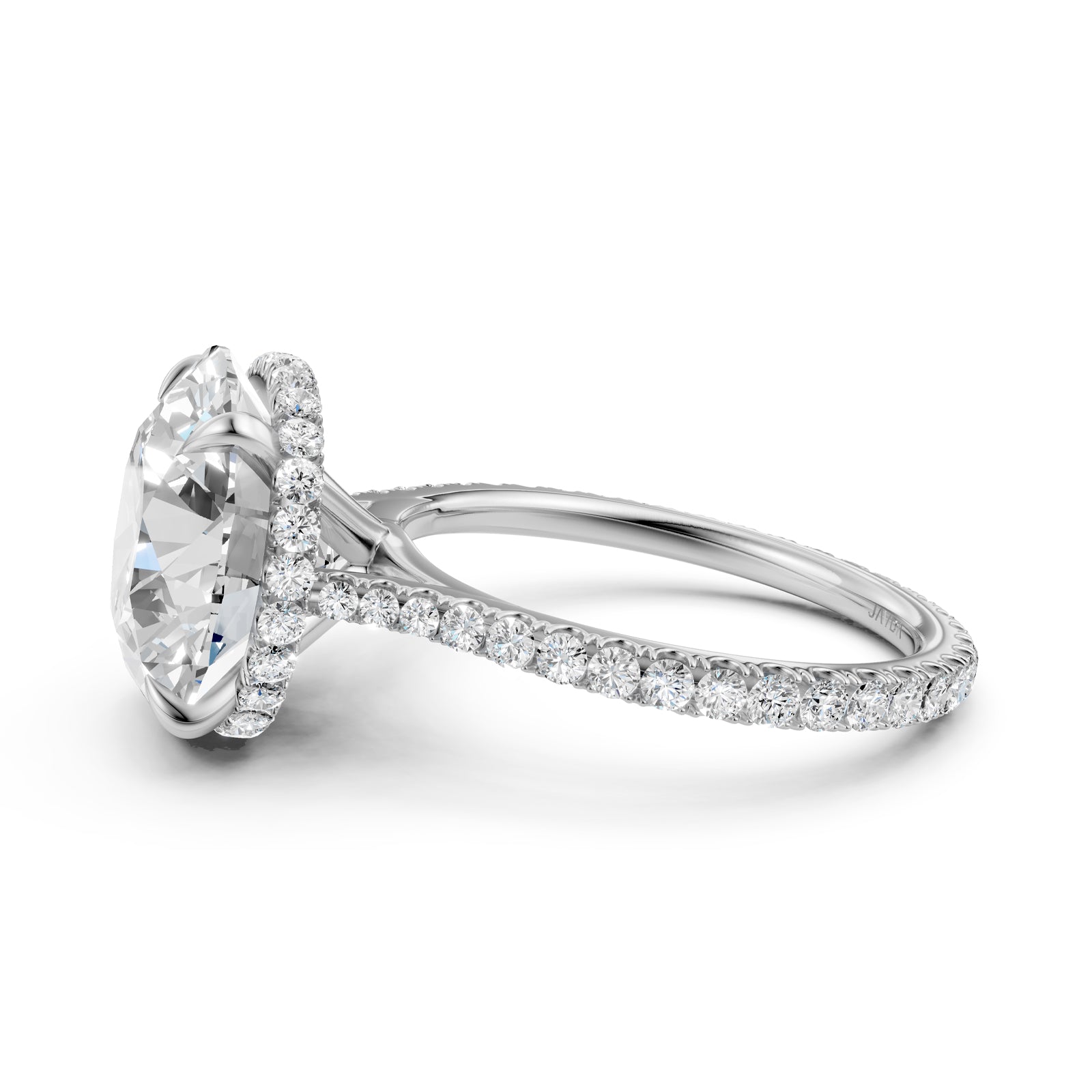 Cathedral Round Halo French U Pave Set Diamond Engagement Ring 14k White Gold