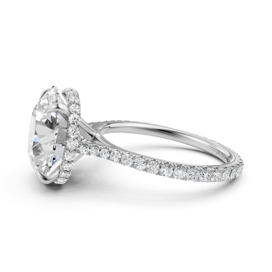 Cathedral Round Halo French U Pave Set Diamond Engagement Ring 14k White Gold