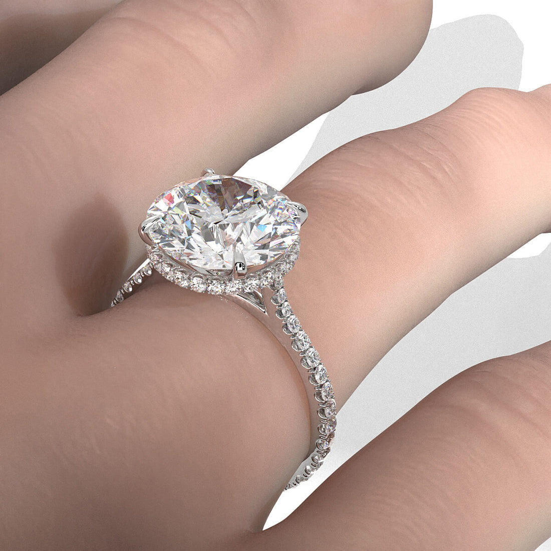 Cathedral Style Halo French U Pave Set Lab Grown Diamond Engagement Ring IGI Certified 4.55 Ctw.