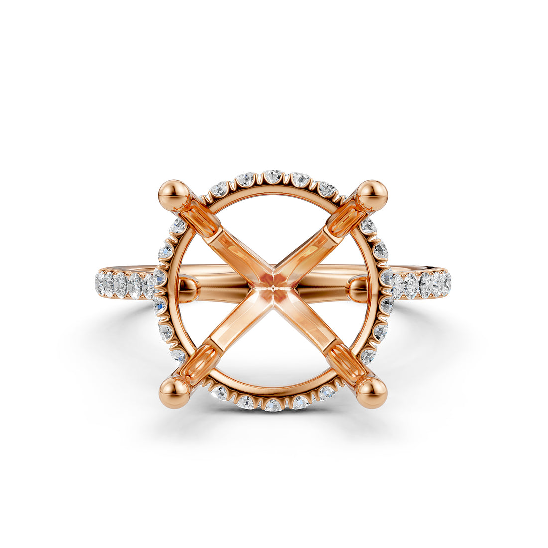 Cathedral Style Halo French U Pave Set Semi Mount Lab Grown Diamond Engagement Ring 0.55Ct.