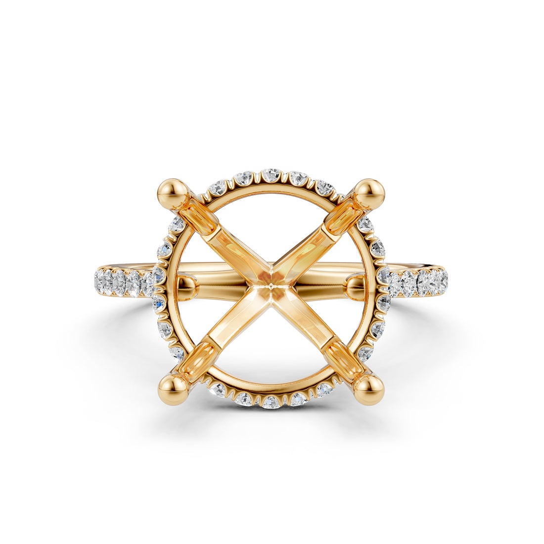 Cathedral Style Halo French U Pave Set Semi Mount Lab Grown Diamond Engagement Ring 0.55Ct.