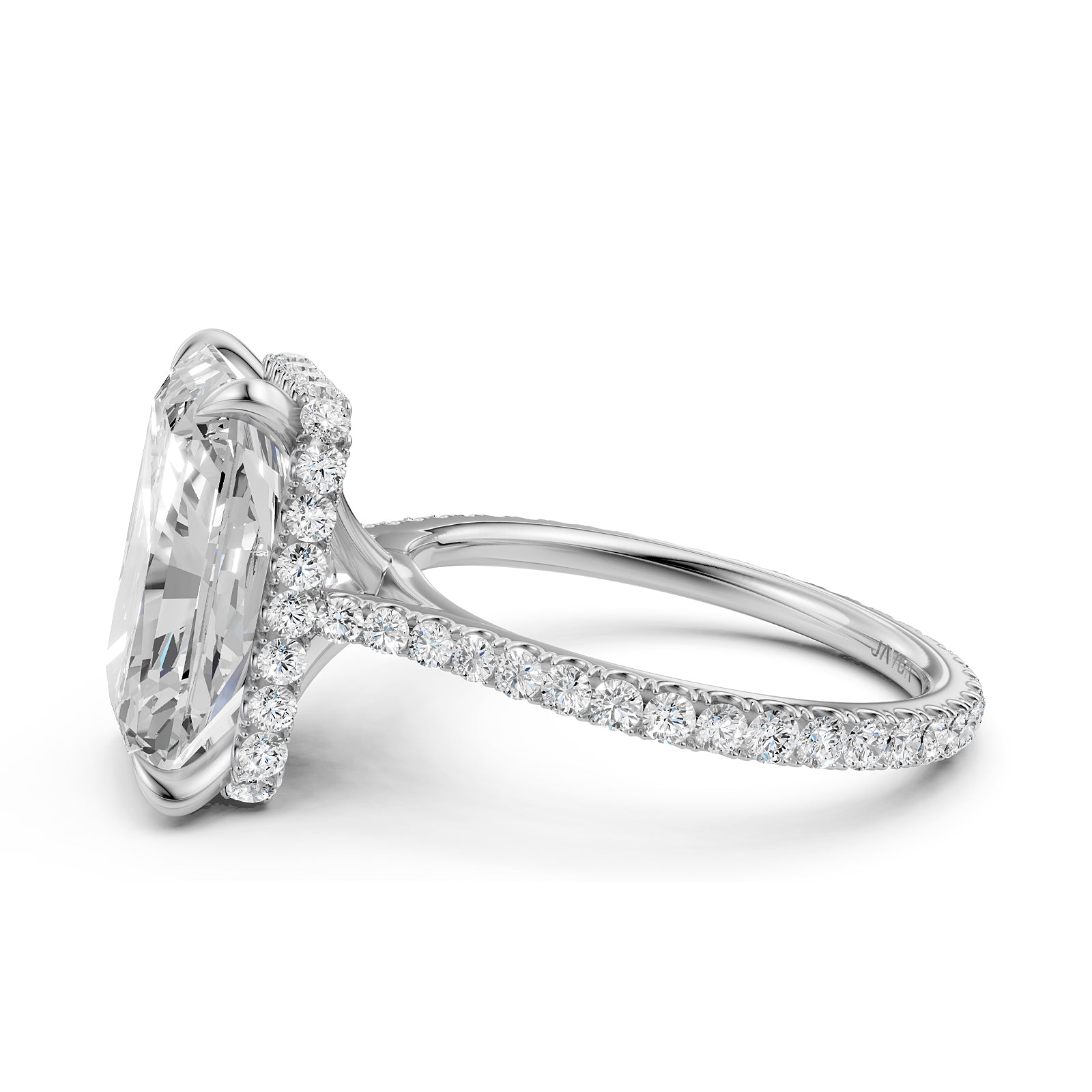 Cathedral  Radiant Halo French U Pave Set Diamond Engagement Ring