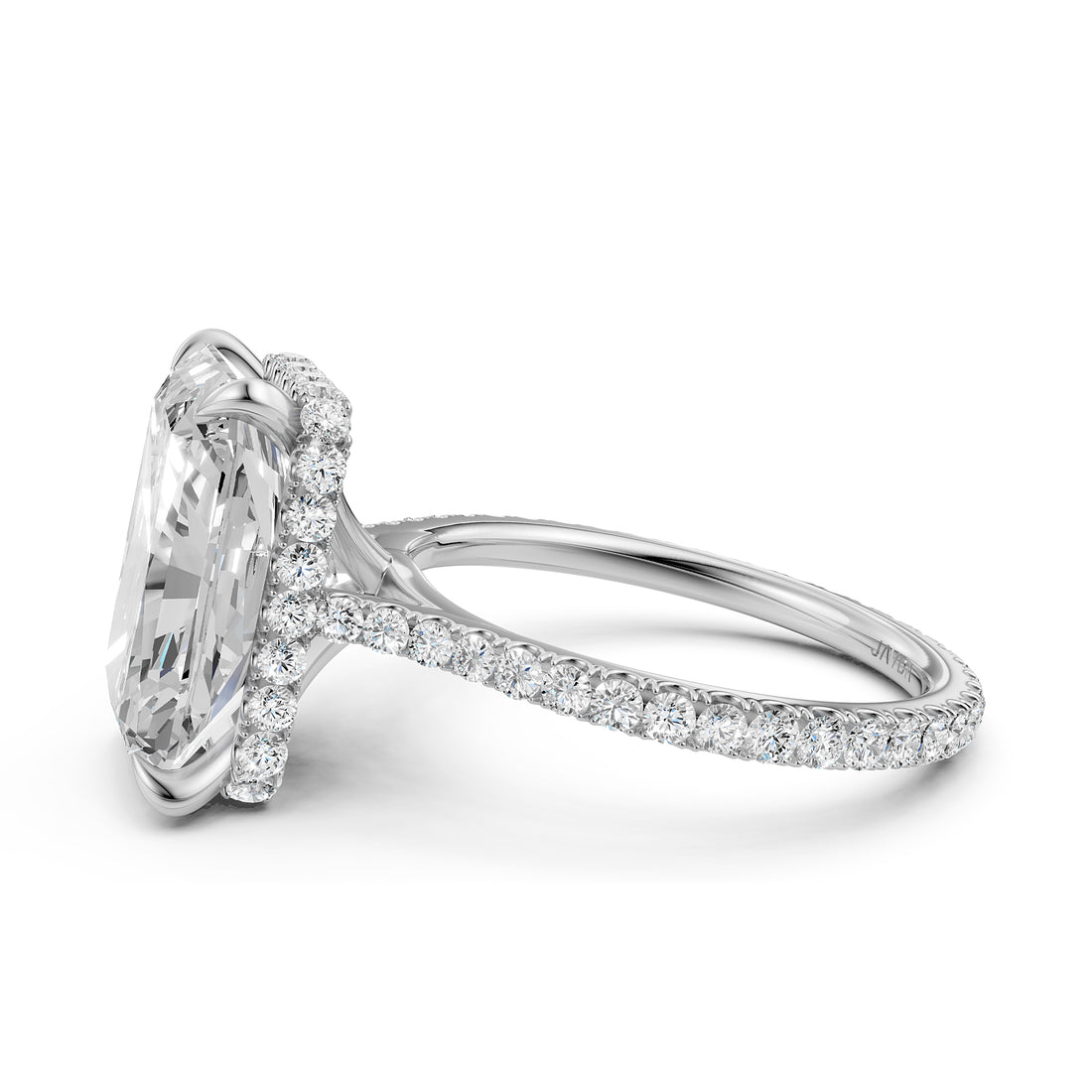 Cathedral  Radiant Halo French U Pave Set Diamond Engagement Ring