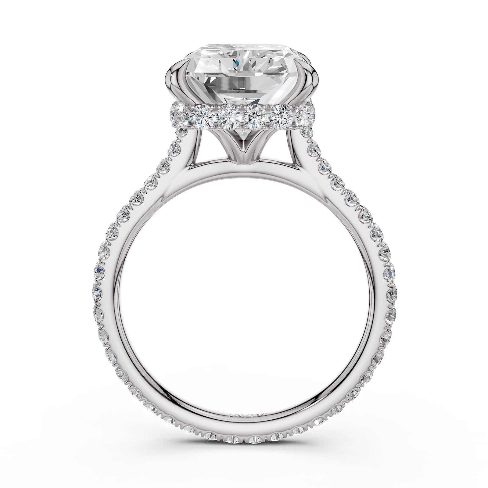 Cathedral  Radiant Halo French U Pave Set Diamond Engagement Ring