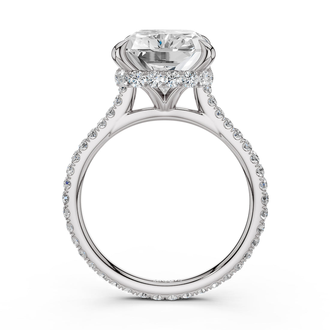 Cathedral  Radiant Halo French U Pave Set Diamond Engagement Ring