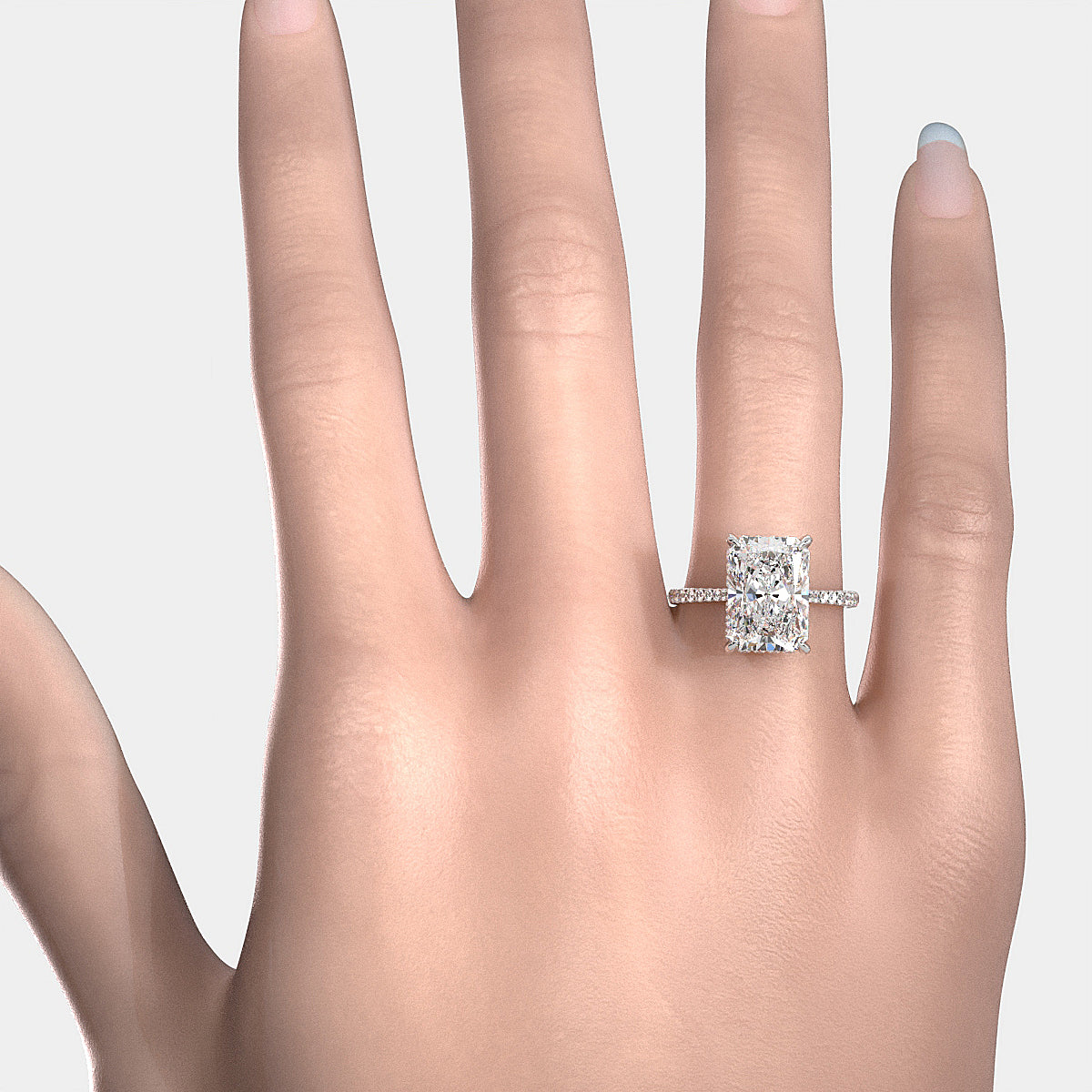 Cathedral Style Halo French U Pave Set Lab Grown Diamond Engagement Ring IGI Certified 4.55 Ctw.