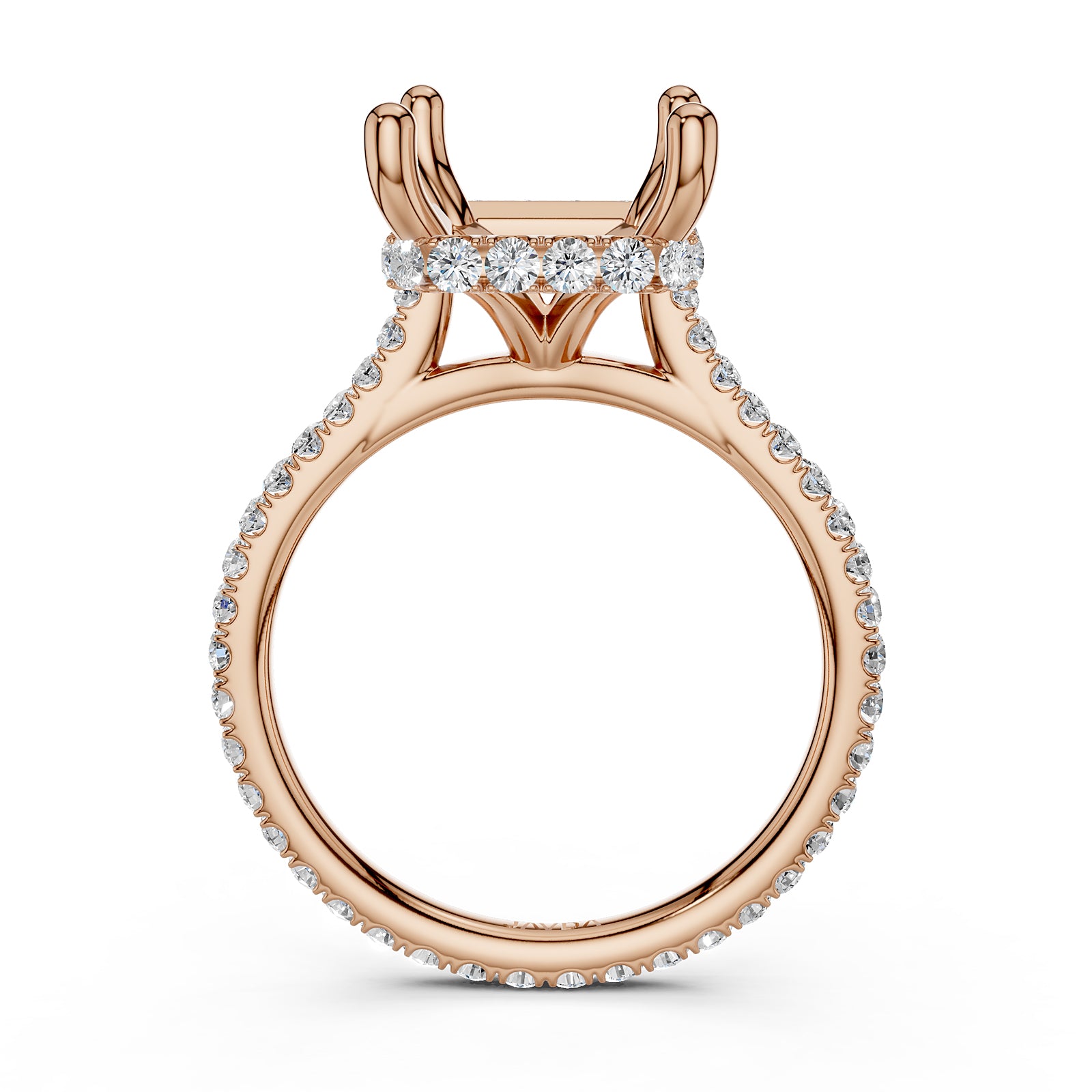 Cathedral Style Halo French U Pave Set Semi Mount Lab Grown Diamond Engagement Ring 0.55Ct.