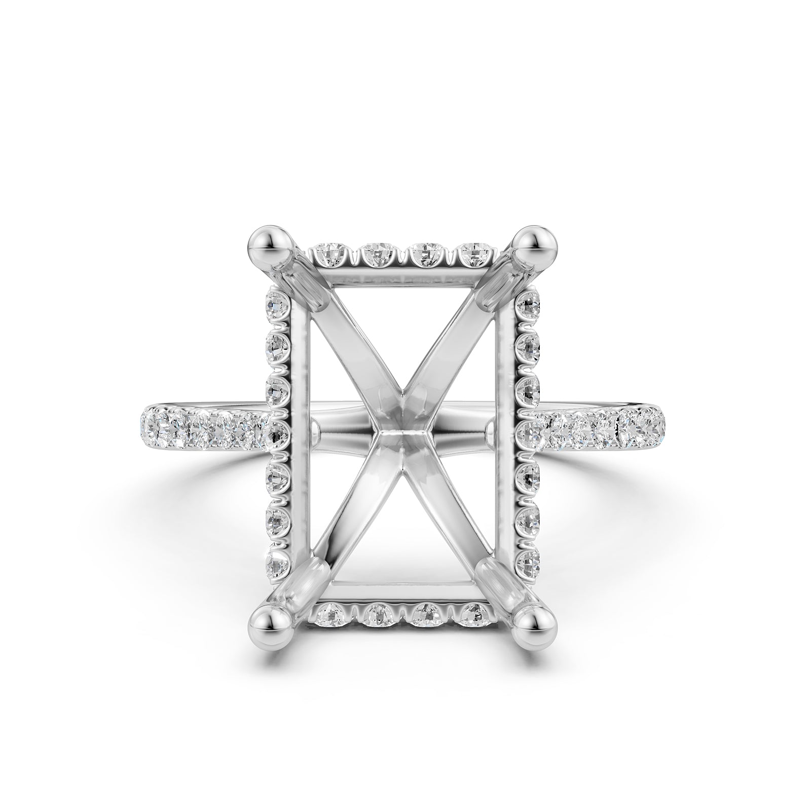 Cathedral Style Halo French U Pave Set Semi Mount Lab Grown Diamond Engagement Ring 0.55Ct.