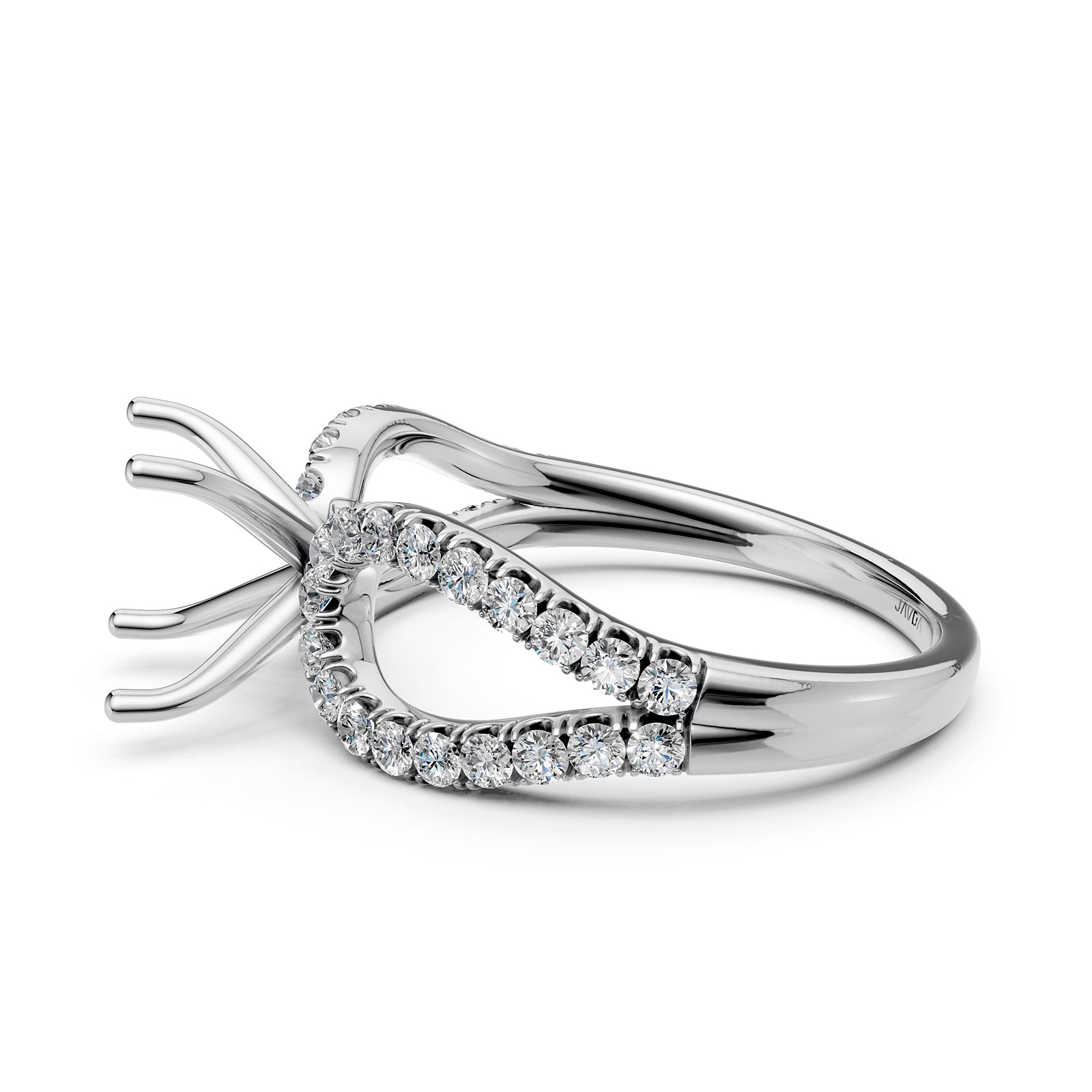 14K White Gold Lab Diamond Semi-Mount Engagement Ring, Split Shank Setting, 0.45ct