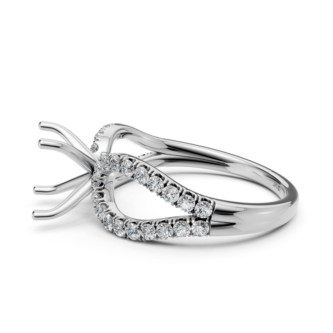 14K White Gold Lab Diamond Semi-Mount Engagement Ring, Split Shank Setting, 0.45ct