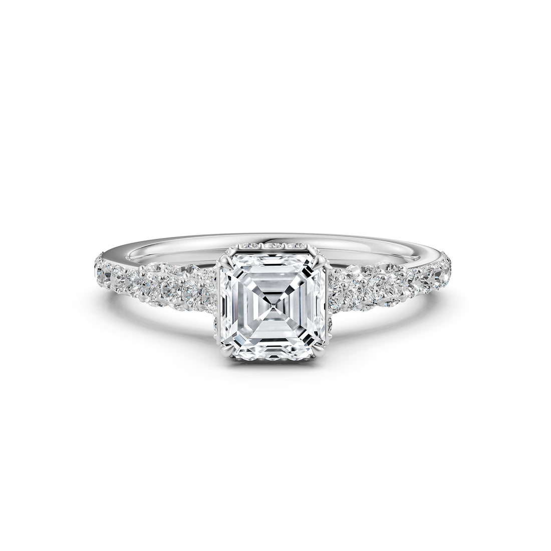 Round Lab Grown Diamond Engagement Pave Set Ring 1.15 Ctw