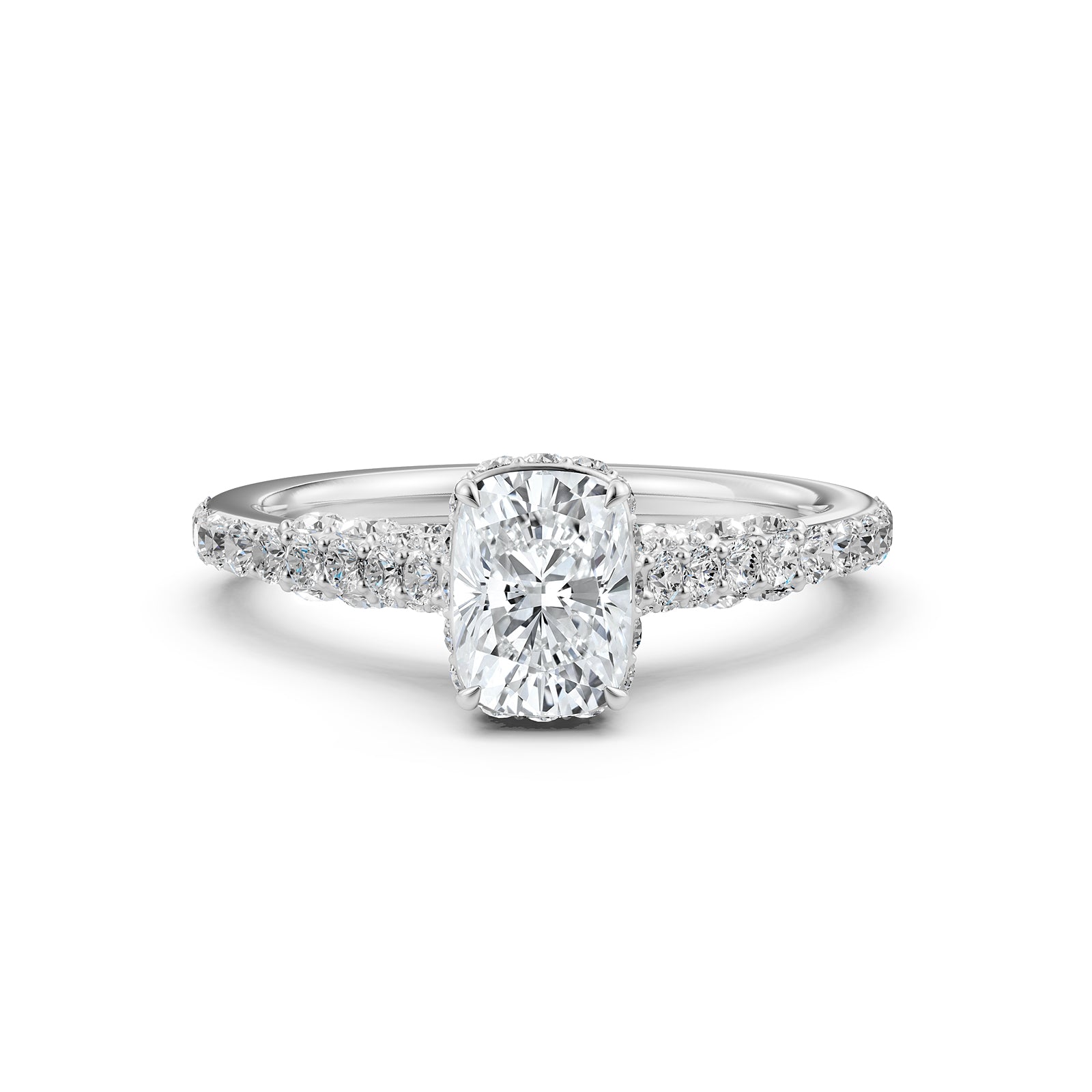 Round Lab Grown Diamond Engagement Pave Set Ring 1.15 Ctw