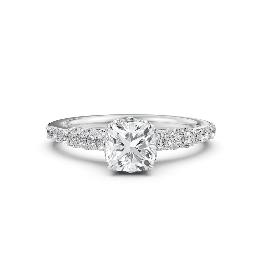 Cushion Cut Women's Lab Grown Diamond Engagement Pave Set Ring
